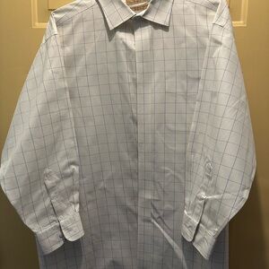 Roundtree & Yorke Blue Dress Shirt with Subtle Grid Pattern